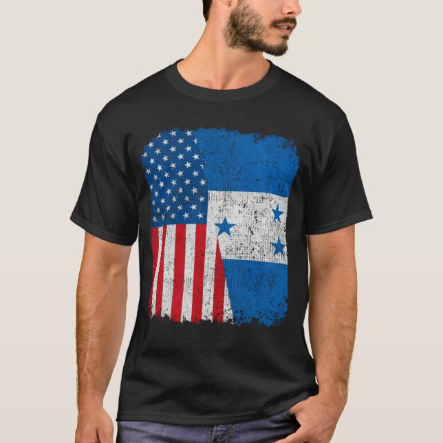 Honduran American Flag Half USA Honduras Root Prou T-Shirt (Front)