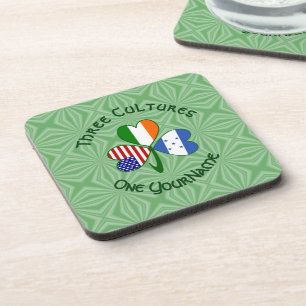 Honduran Irish American Flag Shamrock Personalized Beverage Coaster