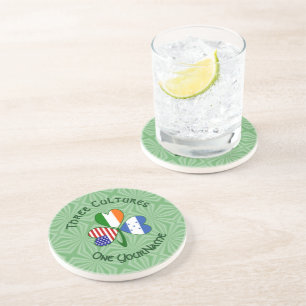Honduran Irish American Flag Shamrock Personalized Coaster