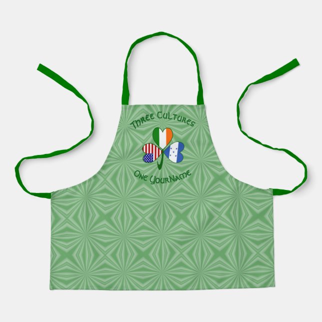 Honduran Irish USA Flags Shamrock Personalized Kid Apron (Front)