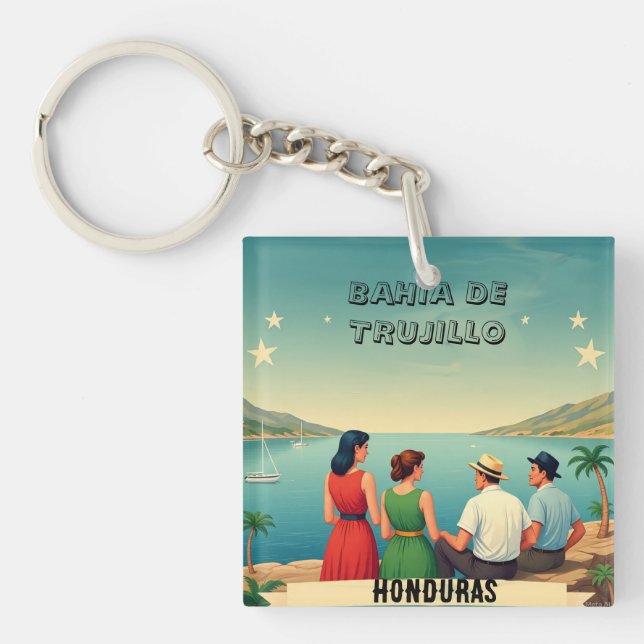  Honduras BAHIA DE TRUJILLO Retro poster Keychain (Front)