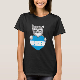 Honduras Flag Cute Cat Heart Honduran Roots Centra T-Shirt