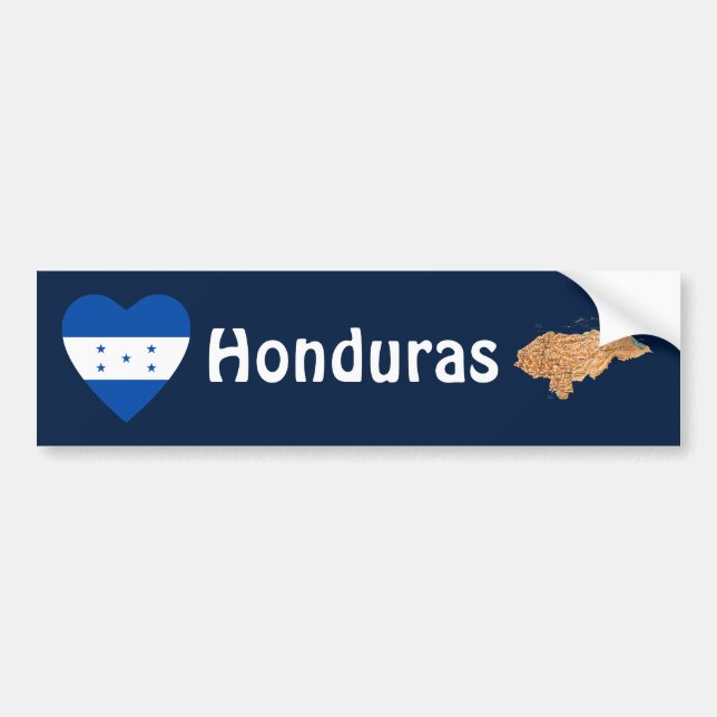 Honduras Flag Heart + Map Bumper Sticker (Front)
