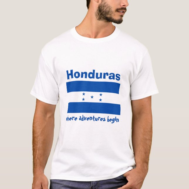 Honduras Flag + Map + Text T-Shirt (Front)