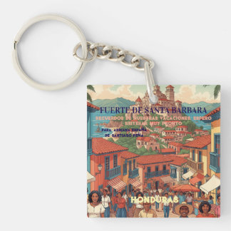 Honduras Fuerte de Santa Barbara Retro poster Keychain