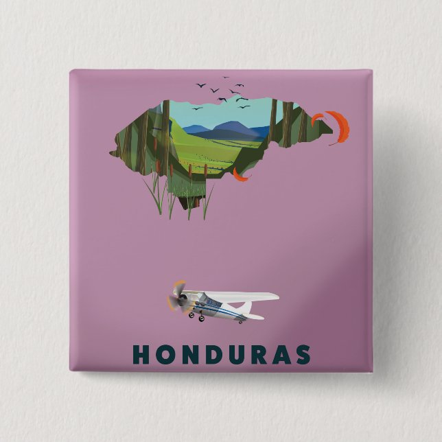 Honduras Illustrated map travel poster Button (Front)