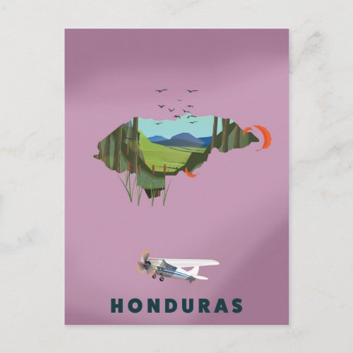 Honduras Illustrated map travel poster Postcard