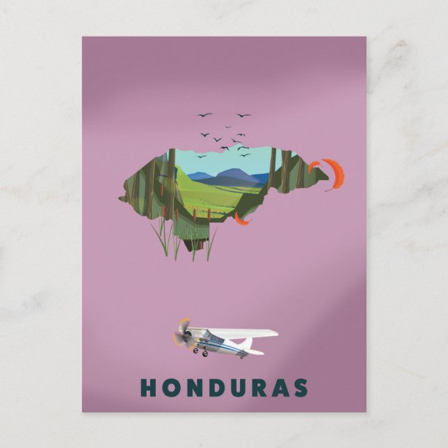 Honduras Illustrated map travel poster Postcard (Front)