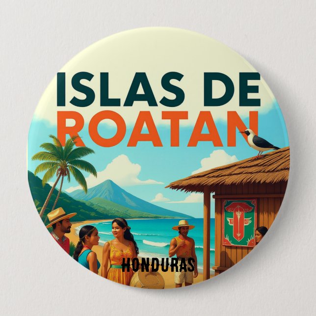  Honduras ISLAS DE ROATAN Retro poster Button (Front)