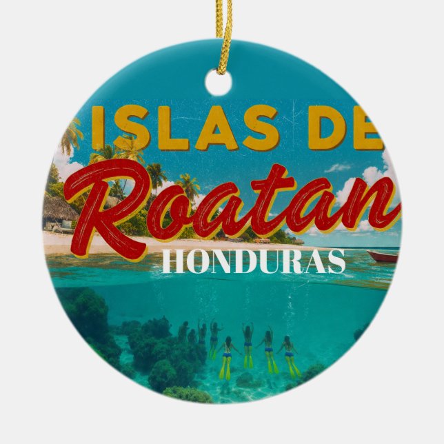  Honduras ISLAS DE ROATAN Retro poster Ceramic Ornament (Front)