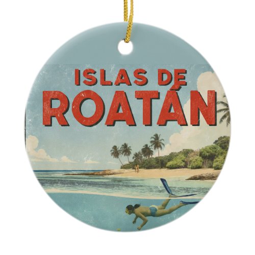 Honduras  islas de roatan  Retro poster Ceramic Ornament