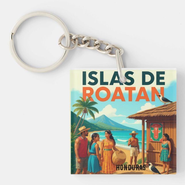  Honduras ISLAS DE ROATAN Retro poster Keychain (Front)