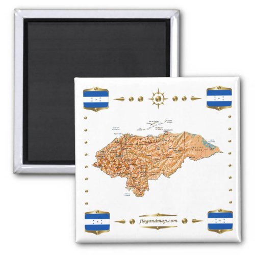 Honduras Map  Flags Magnet