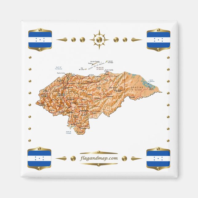 Honduras Map + Flags Magnet (Front)