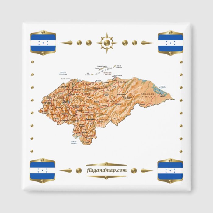 Honduras Map + Flags Magnet