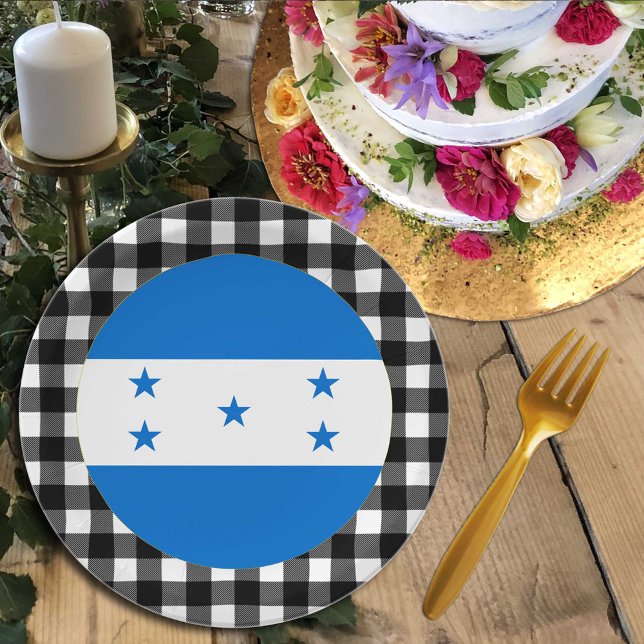 Honduras Plate, buffalo plaid & Honduras Flag Paper Plates (Creator Uploaded)