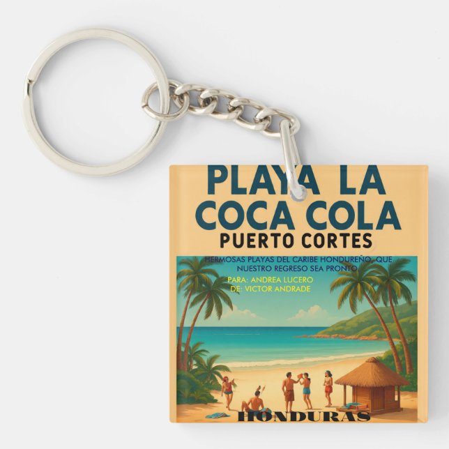 Honduras PLAYA LA COCA COLA, Retro poster Keychain (Front)