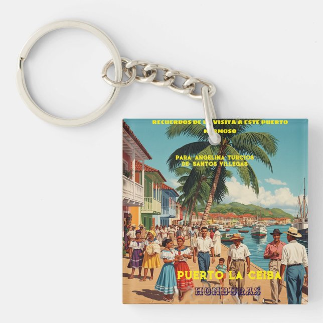  Honduras Puerto LA CEIBA Retro poster Keychain (Front)