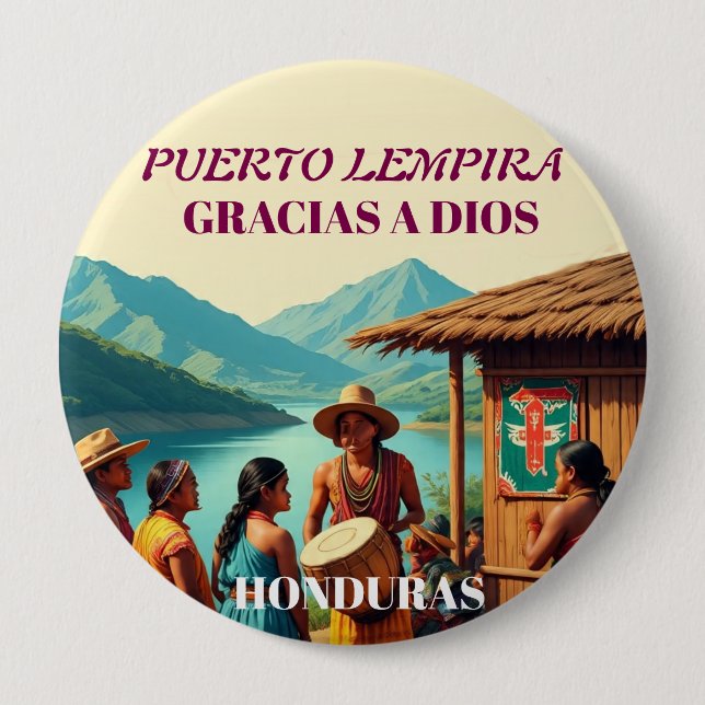  Honduras Puerto LEMPIRA Retro poster Button (Front)
