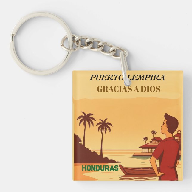 Honduras Puerto Lempira Retro poster Keychain (Front)