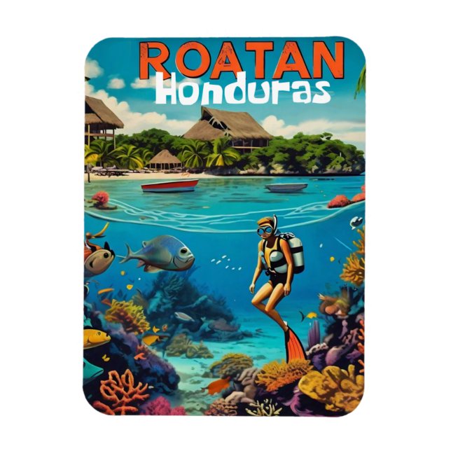Honduras Roatan Travel Vintage Retro Poster Magnet (Vertical)