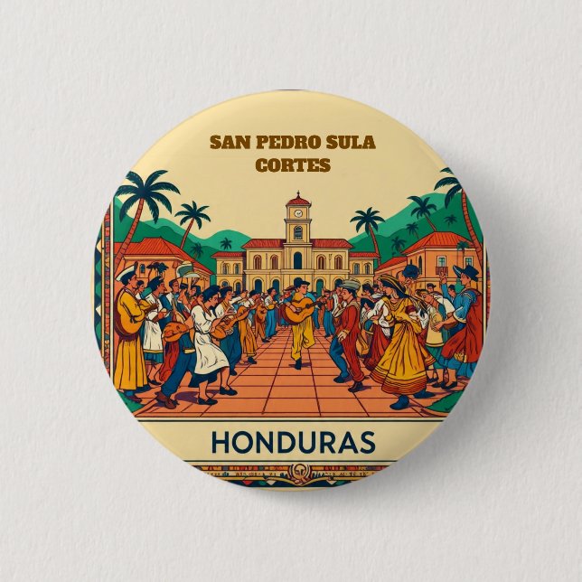  Honduras  SAN PEDRO SULA  Retro poster Button (Front)