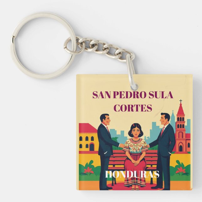  Honduras SAN PEDRO SULA Retro poster Keychain (Front)