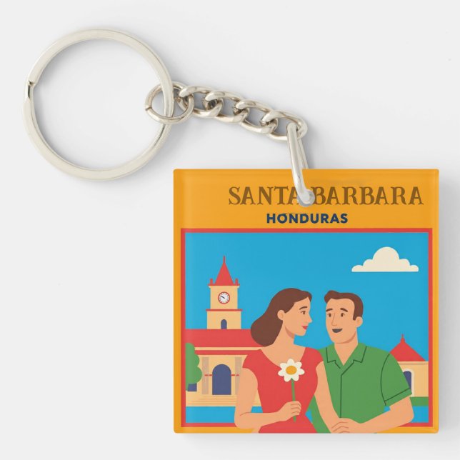  Honduras Santa Barbara Retro poster Keychain (Front)