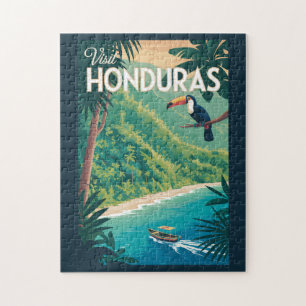 Honduras Toucan Illustration Travel Art Vintage Jigsaw Puzzle