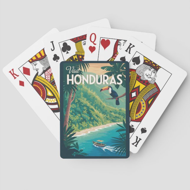 Honduras Toucan Illustration Travel Art Vintage Poker Cards (Back)