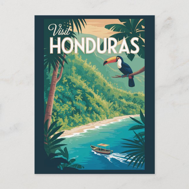 Honduras Toucan Illustration Travel Art Vintage Postcard (Front)
