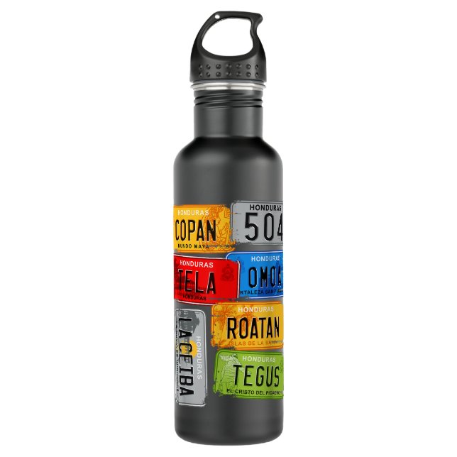 Honduras, turistic car plates, Copan, Tela, Omoa  Stainless Steel Water Bottle (Front)