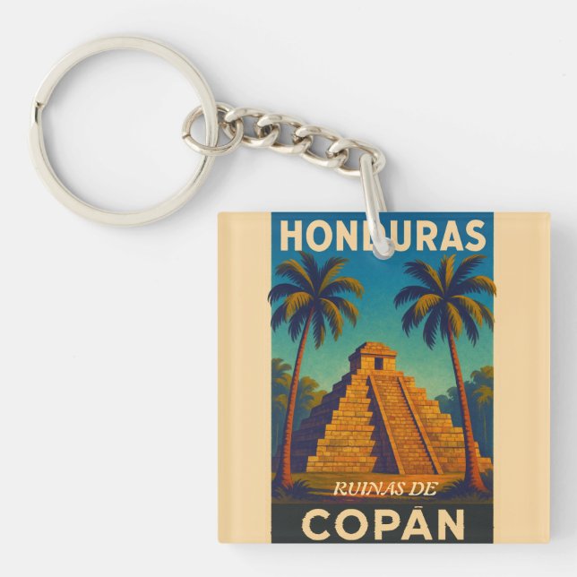 HondurasRuinas de Copán Retro poster Keychain (Front)