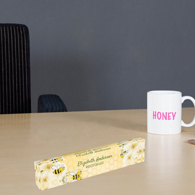 Honecomb happy bumble bees florals boss babe fun desk name plate (Creator Uploaded)