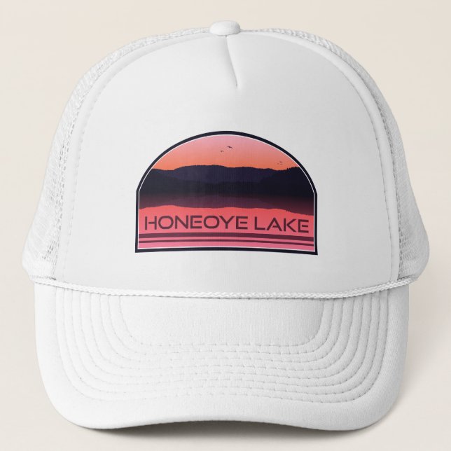 Honeoye Lake New York Red Sunrise Trucker Hat (Front)