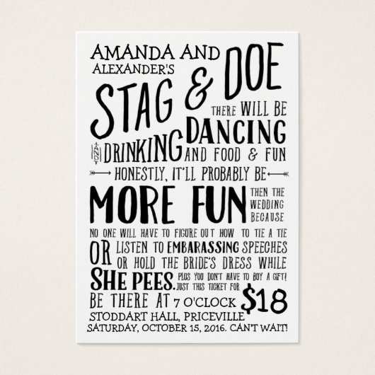 Honestly Stag and Doe Ticket (Front)