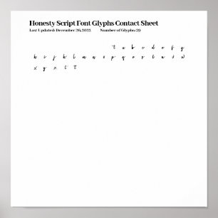 Honesty Script Font Glyphs Contact Sheet Poster