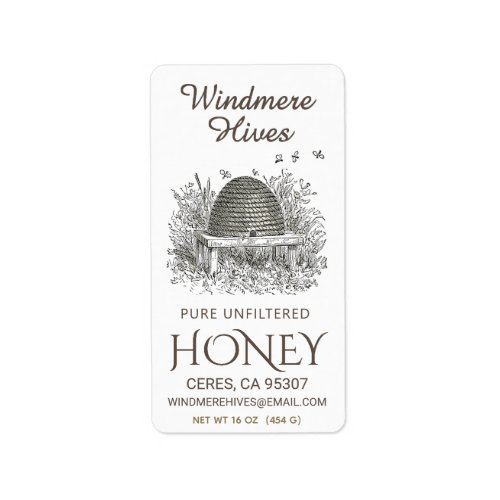 Honey Address Label Vintage Skep White