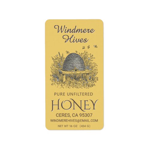 Honey Address Label Vintage Skep with bees