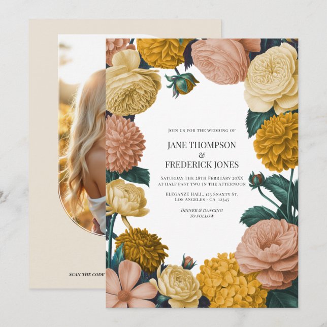 Honey Amber, Caramel Rose & Soft Marzipan Wedding Invitation (Front/Back)