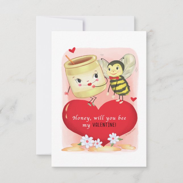 Honey And Bee Small Traditional Vintage Valentine Invitation (Front)