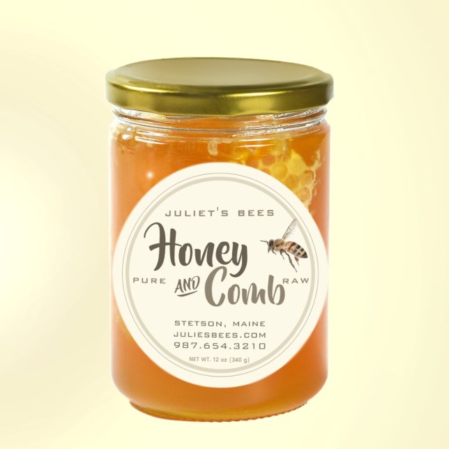 Honey and Comb Label Flying Bee on Pale Ivory  (Creator Uploaded)
