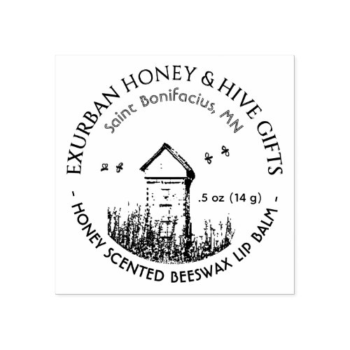 Honey and Hive Products with Hive and Bees Rubber Stamp