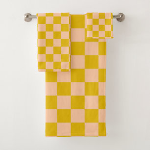 Honey and Peach Checkerboard Bath Towel Set