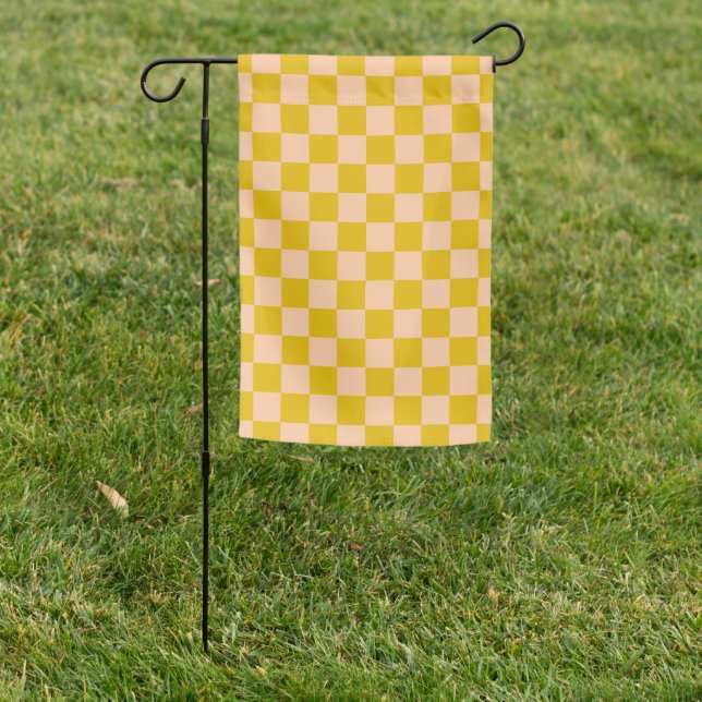 Honey and Peach Checkerboard Garden Flag (In SItu)
