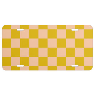 Honey and Peach Checkerboard License Plate