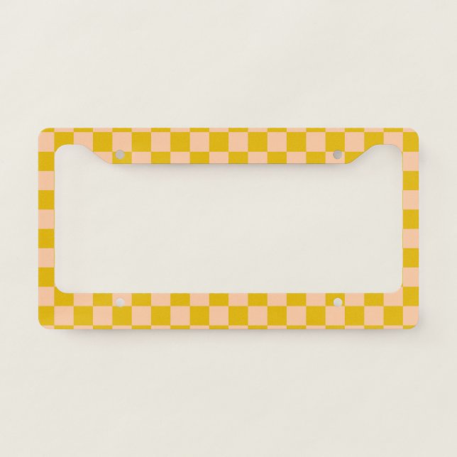 Honey and Peach Checkerboard License Plate Frame (Front)