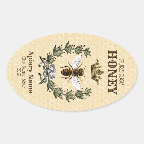 Honey Apiary Crown and Wreath Oval Sticker