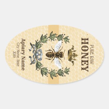 Honey Apiary Crown And Wreath Stripe Oval Sticker by Charmalot at Zazzle