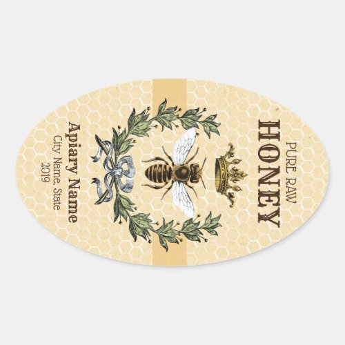 Honey Apiary Crown and Wreath Stripe Oval Sticker